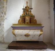 ensemble de l'autel secondaire de saint Joseph (autel tombeau, gradin d'autel, tabernacle à ailes et dais d'exposition)