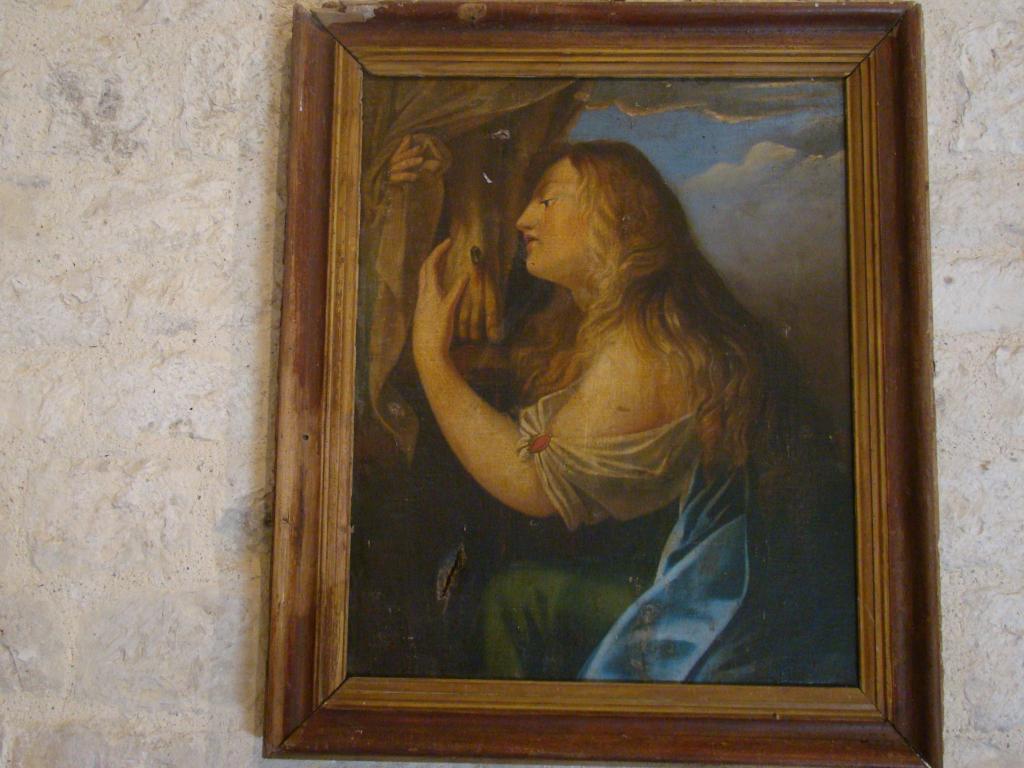 tableau et son cadre : Marie-Madeleine repentante au pied de la croix