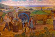 ensemble de 4 tableaux : le labourage de la vigne , le sulfatage de la vigne , les vendanges , Bacchanale