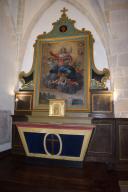 ensemble du retable de la Vierge : autel tombeau, tabernacle architecturé, tableau et son cadre : l'Assomption de la Vierge