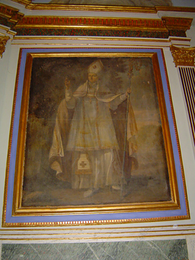 ensemble des 3 tableaux du retable du maître-autel et de leurs cadres : Calvaire, Saint André, Saint Cloud