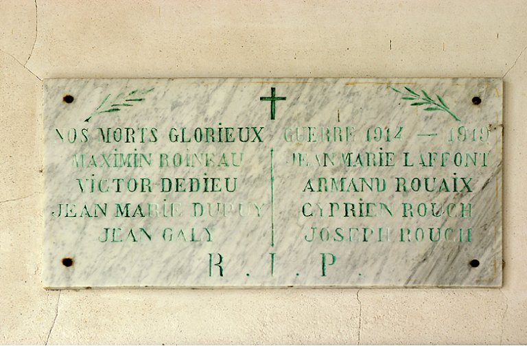 plaque commémorative des morts de la guerre de 1914-1918