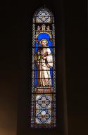 ensemble de 15 verrières à personnages (baies 0 à 16) : Christ Bon Pasteur, Saint Pierre, Saint Paul, Saint Antonin de Pamiers, Sainte Philomène, Saint Bernard, Saint Ludovic, Sainte Famille, Assomption, Prophète Elie, Saint Théodore, Saint Jean-Baptiste, Saint Jean l'Evangéliste, Sainte Marie l'Egyptienne, Saint Augustin, Christ du Sacré Coeur