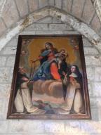 tableau et son cadre : Donation du rosaire à saint Dominique et sainte Catherine de Sienne