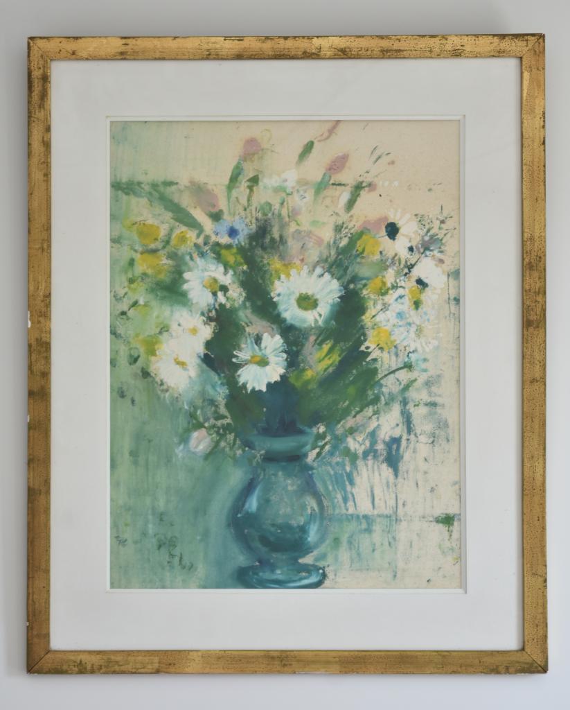 estampe (monotype) et son cadre : Fleurs