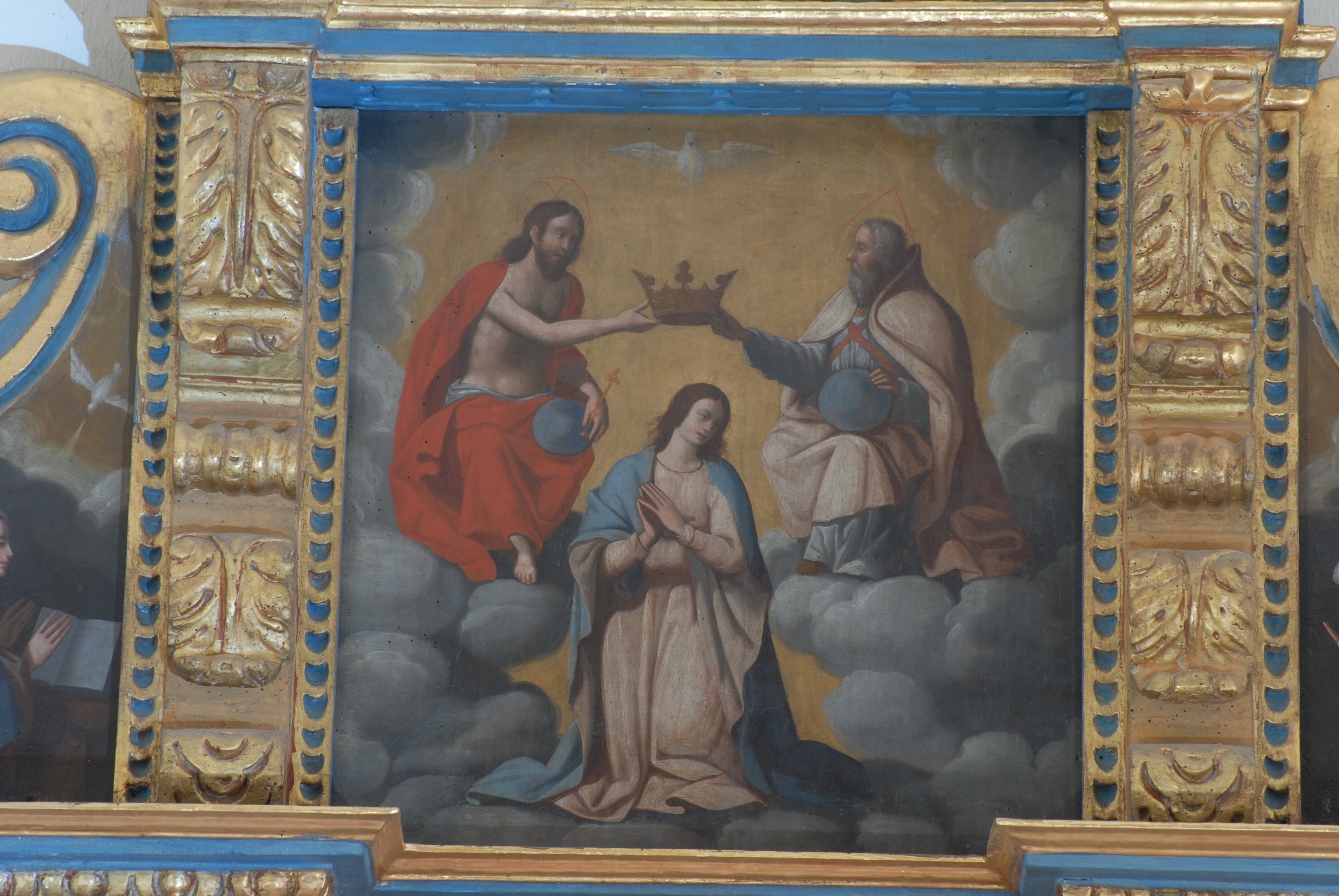 panneau représentant le Couronnement de la Vierge retable du Rosaire