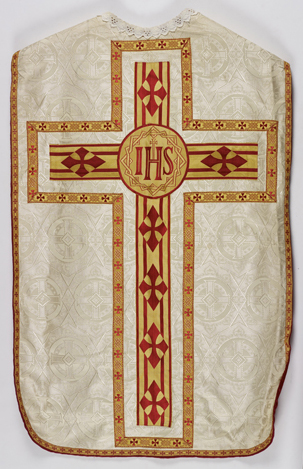 Chasuble blanche avec étole, manipule et voile de calice