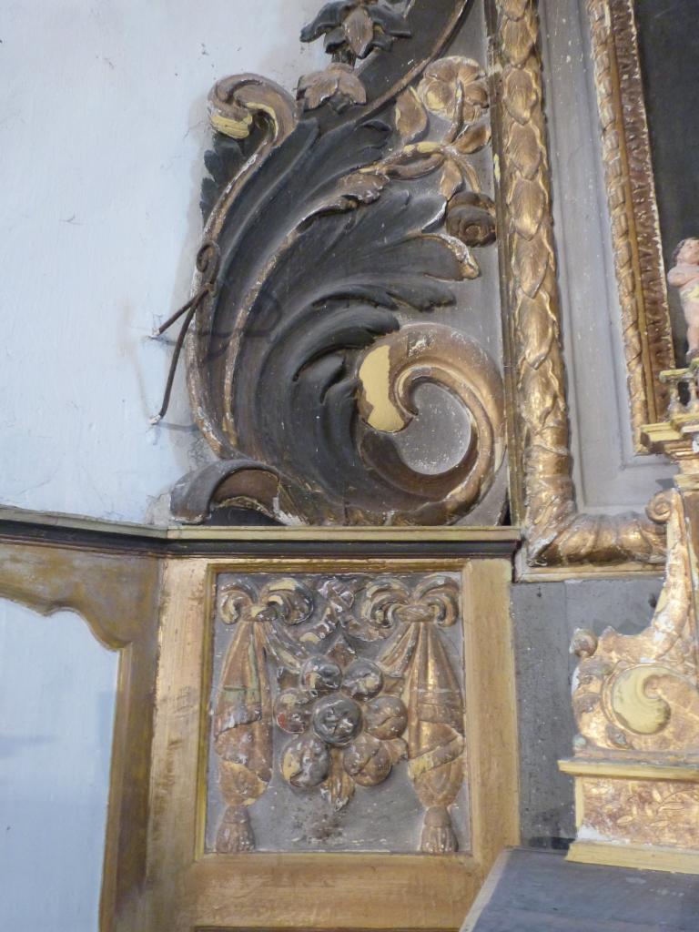 ensemble du maître-autel : autel, tabernacle à ailes et exposition, retable et tableau : Crucifixion