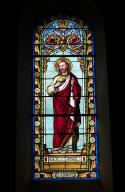 ensemble de 4 verrières à personnages (baies 0, 2 à 6) : Saint Martial en buste, Christ du Sacré-Coeur, Saint Louis portant la couronne d'épines et Saint Antoine de Padoue et l'Enfant Jésus